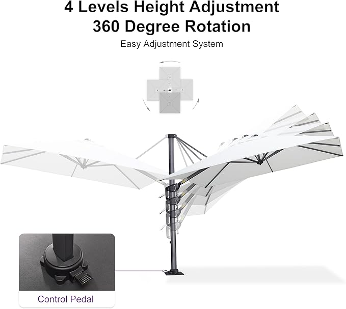 PURPLE LEAF 8' X 8' Patio Umbrella with In-ground Base for Pool 7' High Offset Outdoor Cantilever Umbrella Swimming Pool Umbrella with 360°Rotation for Poolside White