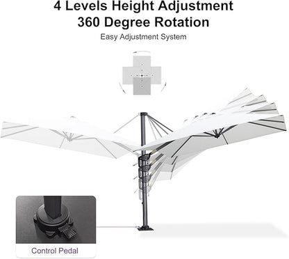PURPLE LEAF 8' X 8' Patio Umbrella with In-ground Base for Pool 7' High Offset Outdoor Cantilever Umbrella Swimming Pool Umbrella with 360°Rotation for Poolside White