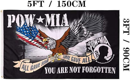 Jayus Eagle Pow Mia Flag Double Sided 3x5 Outdoor-Vivid Colors polyester 220D 3Ply Pow Flags Banner- You Are Not Forgotten Prisoner of War Mia Flag with 2 Grommets
