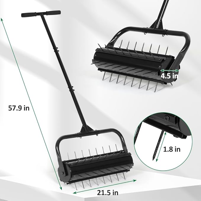 SMONTER Manual Lawn Aerator, 22” Heavy Duty Rolling Aerator Lawn Tool for Yard Garden, Aeration Tool with Spike Soil Penetrator