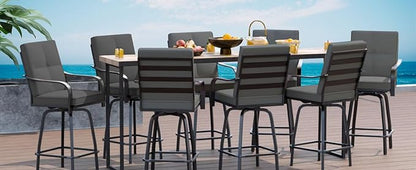 Patio Swivel Bar Stools, Outdoor High Back Swivel Bar Chair Set of 6 with Cushion & All Weather Steel Frame for Backyard, Lawn, Poolside and Balcony, Dark Gray