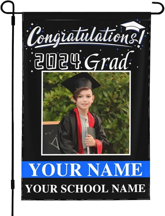 Personalized Graduation Garden Flag With Photo Name Custom Class Of 2025 Double-Sided Banner Congratulation Grad Yard Sign Outdoor Flags For Party Ceremony (Custom Graduation Flag, 28x40(in))
