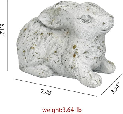 Garden Rabbit Statue Cement Bunny Decor Easter Bunny Figurines for Home Outdoor Garden Statues Cement Sculpture for Yard Patio Lawn Ornament, White