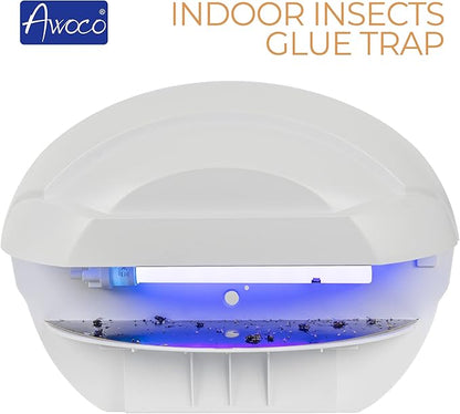 Awoco LED 5W 100V-240V Wall Mount Sconce Sticky Fly Trap Lamp XL 78” Extra Long Power Cord for Capturing Flying Insects, Flies, Mosquitoes, and Moths (Fly Trap XL + 6 Glue Boards)