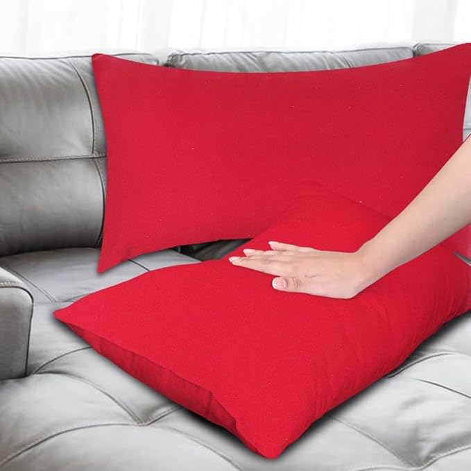 Covers & All Premium Rectangle ThrowPillow Inserts with Covers Set of 4, 14 x 22 Inches Red, Decorative Cushions for Couch Sofa Home Decor Office Travel UV Resistant Waterproof Soft Cushions Pillows