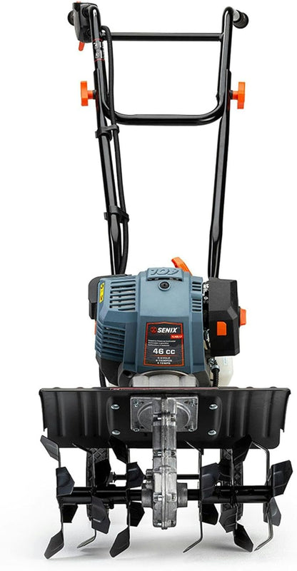 SENIX 4QL 4-Cycle Gas Powered Tiller Cultivator, 46cc Full Crank Engine, 15-Inch Tilling Width, 8-Inch Tilling Depth, Easy Start, Foldable Handles for Compact Storage (TL4QL-L1)