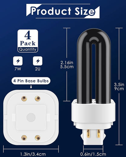 PACETAP 4 Pack 41050 7W Replacement Bulbs for Dynatrap DT1050 DT1100 DT1250, 1/2 Acre Replacement Bulb U Shape Replacement Bulbs Light for DynaTrap