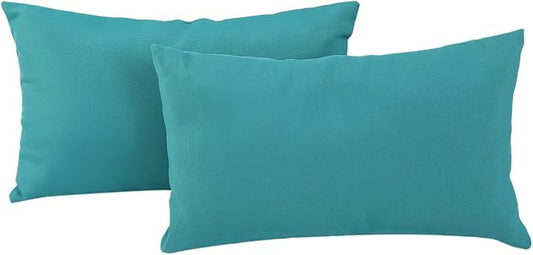 idee-home Outdoor Pillows with Inserts Included, Patio Outside Lumbar Pillows Waterproof Set of 2, 12 x 20 inch Peocock Blue