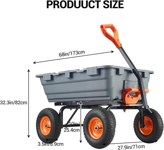 800Lb Heavy-Duty Poly Dump Garden Cart with Steel Frame, Utility Wagon with 10" Tires & Quick-Tilt System for Yard, Beach & Landscaping, Grey
