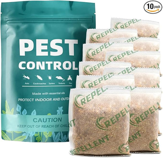 Pest Control Pouches, Mouse Repellent Repel Mice, Mouse, Rats, Ants, Roaches, Spiders, Moths & Other Pest, Rat Repellent Safe for Kids & Pets, Mice Repellent Indoor- 10 Pouches