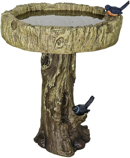 watnature 24.4” H Fibre Reinforced Concrete Outdoor Garden Bird Bath with Birds, Woodland Tree Trunk Decoration Yard Statue，Pedestal Birdbaths for Outdoors, Garden, Patio, Lawn, Backyard