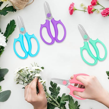 12 Pcs Flower Scissors, Stainless Steel Floral Shear, Premium Garden Pruning Shears, Sharp Garden Scissors, Flower Shears for Fresh Flowers Gardening (Blue, Green, Pink, Violet)
