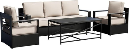Outdoor Patio Furniture Set, 4-Piece Aluminum Patio Conversation Set All-Weather Metal Outdoor Sectional with 6 Inch Thick Cushions, Deep Setting for Garden, Outside and Porch