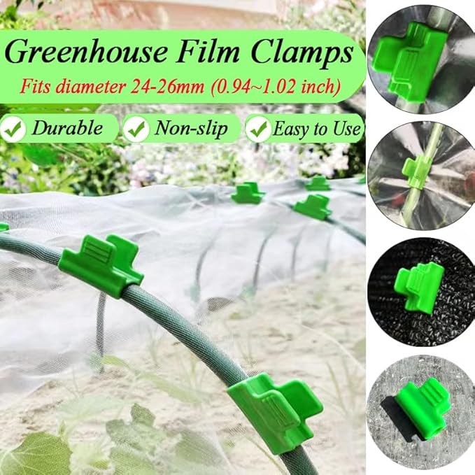 15pcs Greenhouse Clamps, 25mm Garden Hoops Clips Green Film Row Cover Netting Tunnel Plant Frame Shading Netting Rod Clip for Fixing Greenhouse Frame Shelters Garden Net (24-26mm Poles)