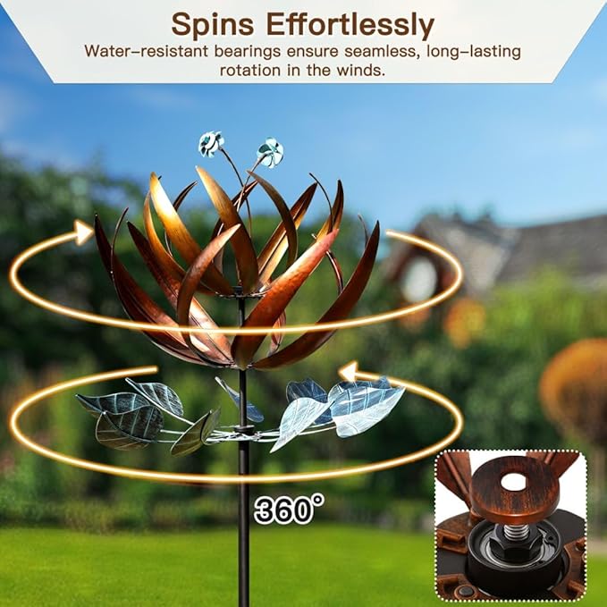Wind Spinners for Yard and Garden, Wind Spinners Outdoor Large Metal, 84 inch Kinetic Wind Spinner & Wind Sculptures, Windmill Decor(Lotus)