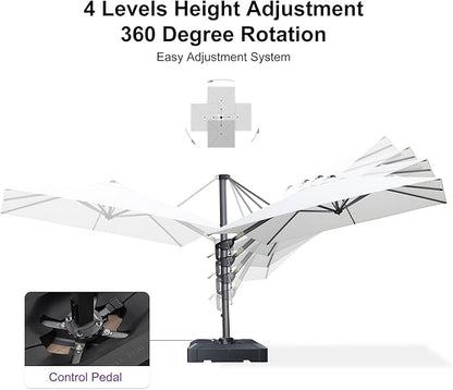 PURPLE LEAF 8' X 8' Patio Umbrella with Base for Pool 7' High Offset Outdoor Cantilever Umbrella Swimming Pool Umbrella with 360°Rotation for Poolside White