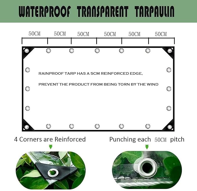 12' X 20' Clear Tarps Heavy Duty Waterproof PVC Vinyl 14 Mil Thick, Glass Tarpaulin with Metal Grommets, Protects Against Water, Tear, Cold Weather Resistan for Greenhouse Balcony Garden