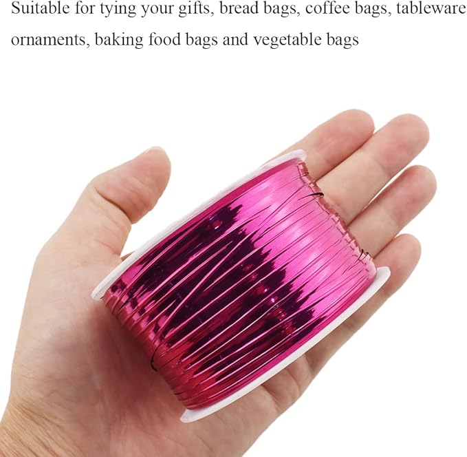 HAHIYO 100Yards/300Feet/91M Rose Red Metal Twist Ties Bread Candy Coffee Bag Ties Plant Garden Twist Ties for Cellophane Treat Bag Gift Wraping Bag Plastic Bag Halloween Party Cake Present Art Craft