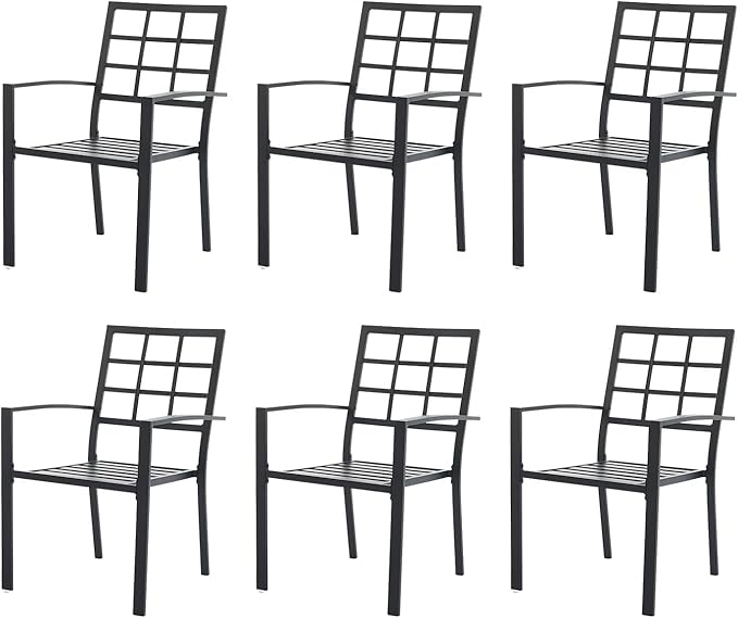 Outdoor Dining Chairs Set of 6, Aluminum Frame Stackable Patio Dining Chairs with Armrest, Wrought Iron Patio Bistro Chairs for Lawn, Backyard, Garden, Porch