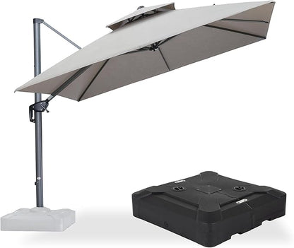PURPLE LEAF Cantilever Umbrella with Base Included Outdoor Double Top Deluxe 10 Feet Square Patio Offset Hanging Square Umbrella for Garden Patio Deck Pool Cast Ash