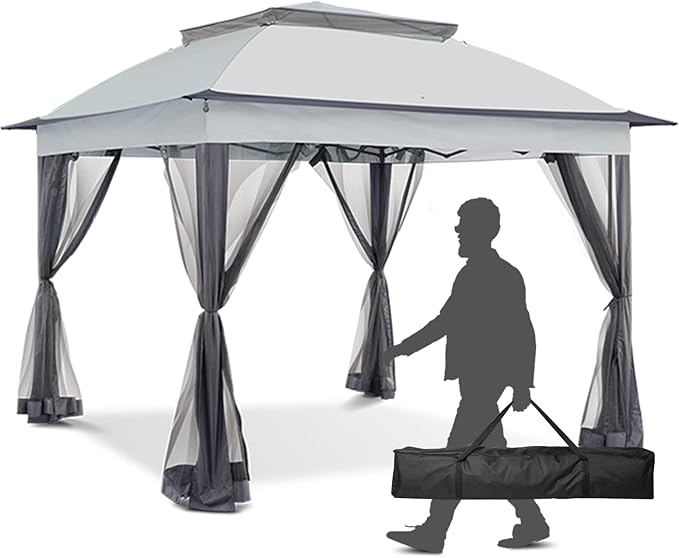 11x11 Outdoor Pop up Gazebo Tent with Mesh Walls for Patio, Lawn, Backyard and Deck, Gray