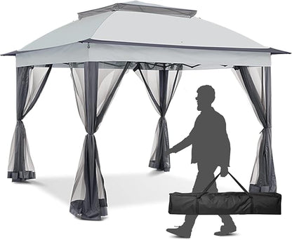 11x11 Outdoor Pop up Gazebo Tent with Mesh Walls for Patio, Lawn, Backyard and Deck, Gray
