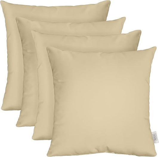 RSH DECOR: Sunbrella Square Throw Pillows Set of 4 | 20" x 20" | Water and Fade-Resistant Performance Fabric | Outdoor Pillow Covers with Down-Alternative Inserts | Canvas Antique Beige