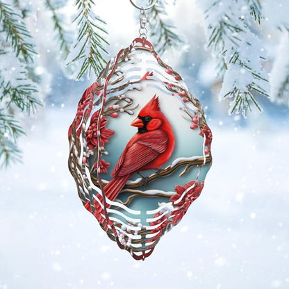 3D Cardinal Bird Wind Spinner 10 Inch Stainless Steel Metal Art Kinetic Sculpture Red Bird Hanging Ornament for Garden, Yard, Patio, and Home Décor Christmas Decor