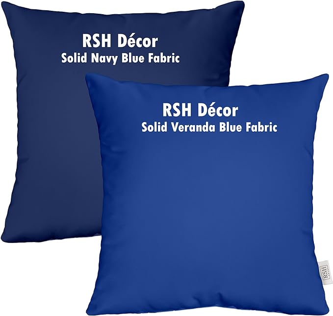 RSH DECOR: Square Throw Pillows Set of 2 | 24” x 24” | All-Weather Spun Fabric | Water and Fade-Resistant | Outdoor Accent Pillows for Patio Furniture | Navy Blue