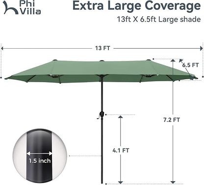 PHI VILLA 13ft Large Patio Umbrellas, Double-Sided Outdoor Market Rectangle Umbrella for Outside, Mint Green