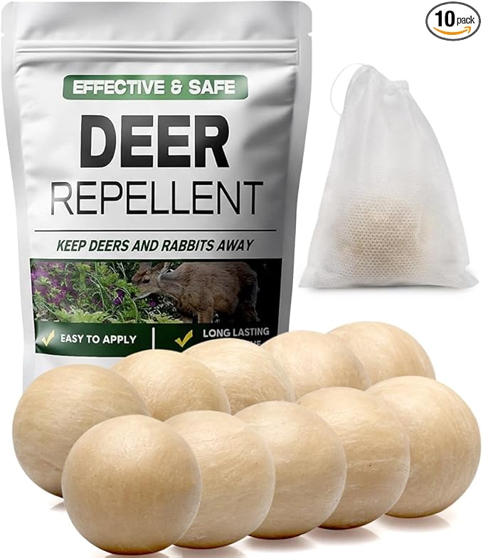 Deer Repellent, Rabbit Repellent Outdoor, Bunny Repellents, Deer and Rabbit Deterrent, Safe for Garden/Yard/Plants/Flowers, Lasting for 60 Days-10 Packs