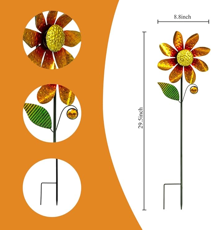 2Pack Garden Wind Spinners,Metal Wind Sculptures Outdoor Windmill Flower Pinwheel Decorations for Yard Lawn Patio Decor