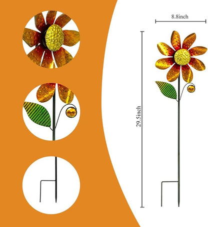 2Pack Garden Wind Spinners,Metal Wind Sculptures Outdoor Windmill Flower Pinwheel Decorations for Yard Lawn Patio Decor
