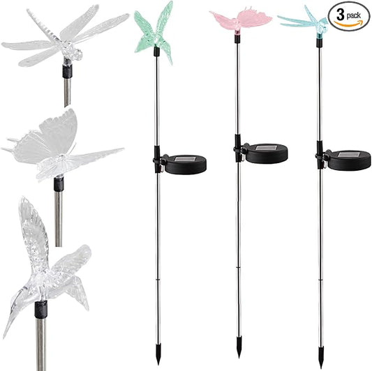 Outdoor Solar Powered LED Garden Light Landscape Lighting Waterproof Multicolor Color Changing Stake Light for Patio Yard Pathway Flowerbed Lawn Christmas Decorations Butterfly Dragonfly Hummingbird