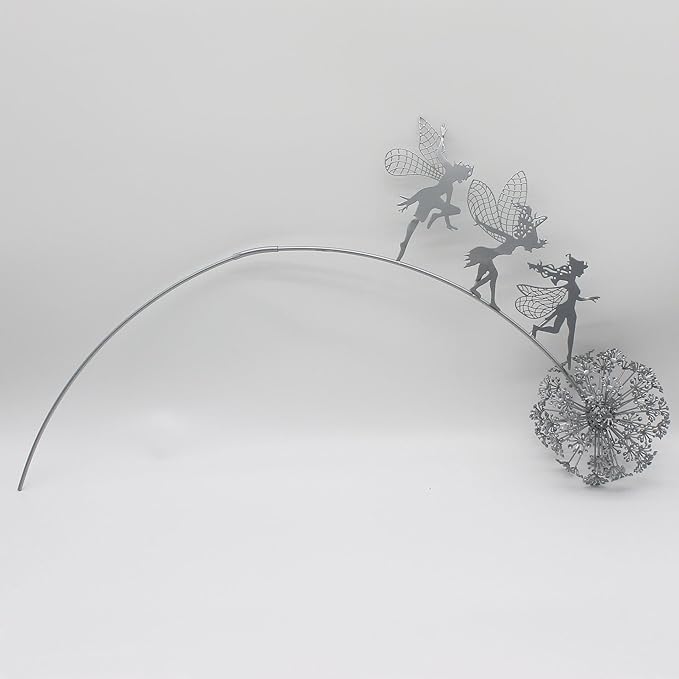 Flower Fairy Dancing with Dandelion Garden Art Sculpture Stainless Steel Statue Christmas Halloween Decoration for Outdoor Yard Courtyard Lawn Patio Metal Ornaments (Three Persons)