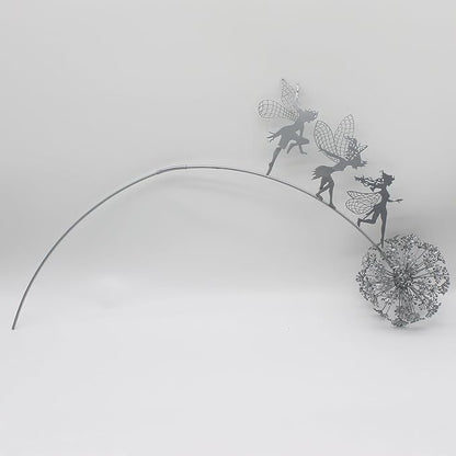 Flower Fairy Dancing with Dandelion Garden Art Sculpture Stainless Steel Statue Christmas Halloween Decoration for Outdoor Yard Courtyard Lawn Patio Metal Ornaments (Three Persons)