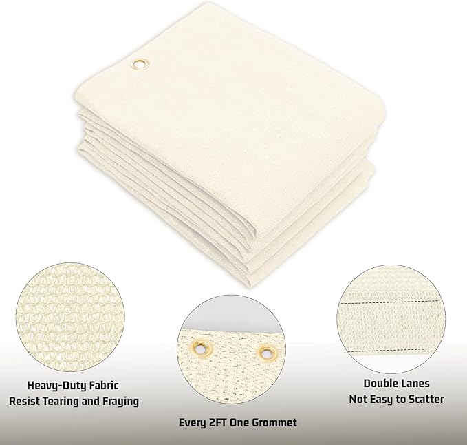 SUNNY GUARD Shade Cloth Custom Size 7x10 FT Sun Shade Screen Fabric Shade Cover Tarp with Grommets for Pergola Backyard Garden, Butter Cream(We Customized)