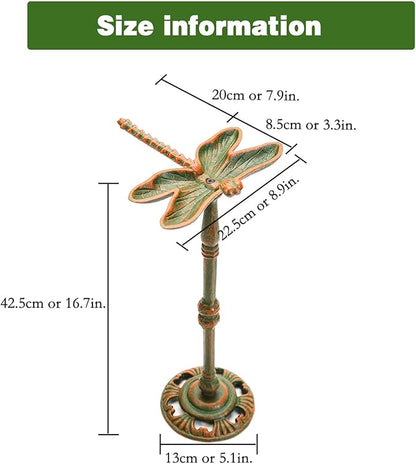 Sungmor Heavy Duty Cast Iron Small Bird Bath for Garden - Wild Bird Water Bath Food Holder - Outdoor Yard Standing Feeder with Vintage Special Color & Lovely Dragonfly Shape - Great Garden Ornament