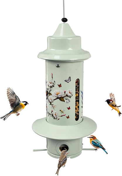 Squirrel Proof Bird Feeders, Long Lasting Bird Feeder for Outdoors, Reliable and Rust Resistant Metal Station for Prevents Squirrels from Stealing Food,5LB Large Capacity,Green