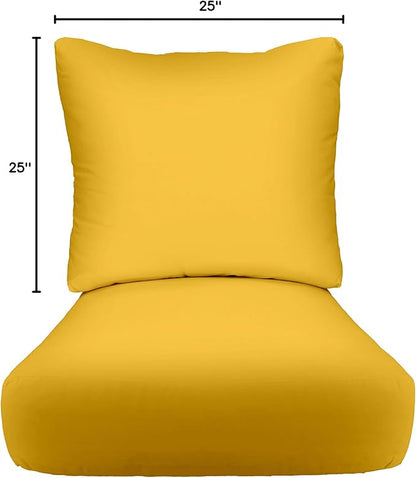 RSH DECOR Indoor Outdoor Deep Seating Chair Cushion with Pillow Back | All Weather Polyester Fabric | Seat 25" W x 25" D & Back 25" W x 21" H | Yellow