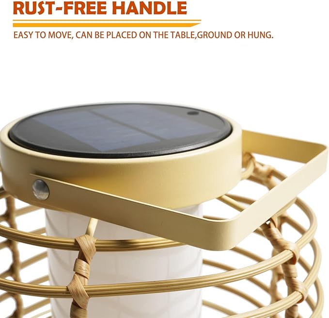 Solar Yard Outdoor Austin Solar Powered Floor Lamp Set of 4, 14-inch Wicker Woven LED Lamp, Water-Resistant Garden Light, Boho Style, Decor for Balcony, Porch, Yard, Pathway, Natural Color