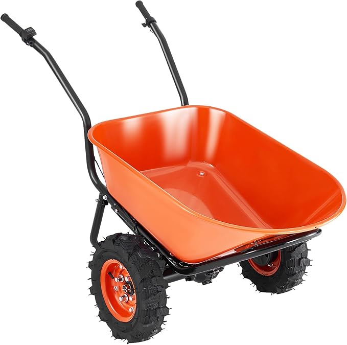 VEVOR Electric Wheelbarrow Cart, 500W Powered Utility Garden Wagon Dump Cart, 4.5 Cu. Ft. Load & 573 lbs Capacity with Metal Handle & 16" Track Wheels, Two Wheel Barrow Yard Cart & Wagons for Lawn