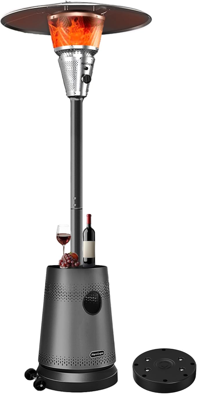 50,000 BTU Patio Heater for Outdoor Use, Portable Propane Patio Heater with Wheels, Stainless Steel Burner for Porch Deck Garden (Basic Black)