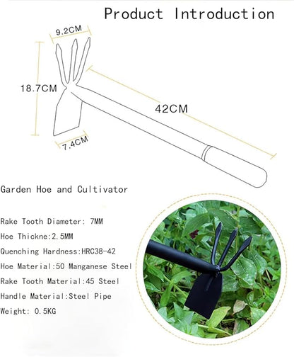 Hoe and Cultivator, Hoe Garden Tool, Hand Hoe Cultivator Garden Tool, Thickened Manganese Steel, Garden Hoe for Weeding, Planting, Loosening Soil, Digging