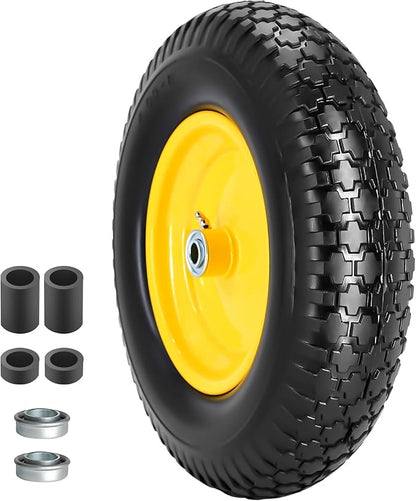 16" 4.80/4.00-8" Flat-Free Solid Wheelbarrow Wheel and Tire, 3"-7"Centered Hub with 5/8"&3/4" Bearings for Wheelbarrows Utility Cart Lawn Dollies