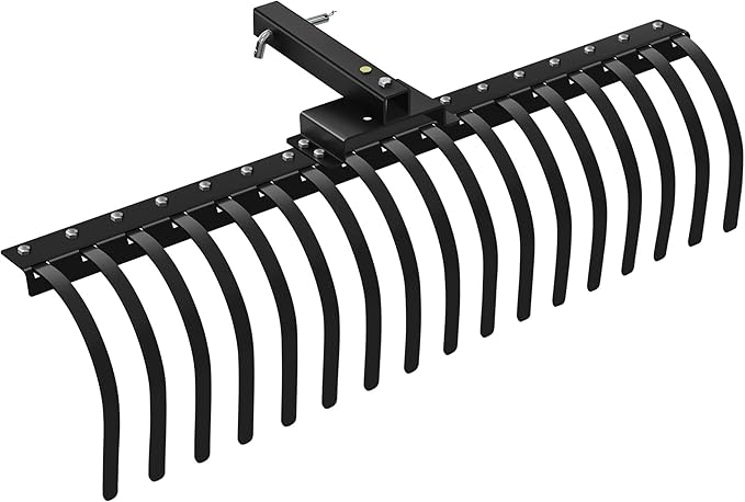 48" Durable Tow Behind Landscape Rake Tractors Rake Fits 2" Receiver for Lawn Tractors or ATV/UTV，Black