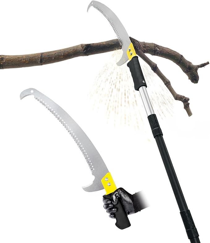 14.5FT Pole Saw with Adjustable Length for Tree Trimming, Lightweight Manual Pruning Saw with Mn Steel Blade, Long Extension Branch Cutter Pole Pruner for Yard, Garden, Patio & Forestry Use