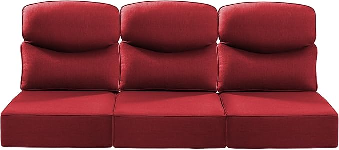 Luxury 22x24/22x25 6-Inch Smile Outdoor Sofa Cushions Set of 3 - Memory Foam Deep Seat Patio Furniture Cushion for Wicker Rocker Dining Chair Loveseat 3-Seater L-Shape Sectional Sofa - Red