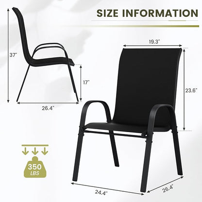 UDPATIO Patio Chairs Set of 2, Stackable Outdoor Dining Chairs with High Back, Breathable Textilene Outdoor Chair All Weather, 350LBS Capacity for Garden, Backyard (Black)