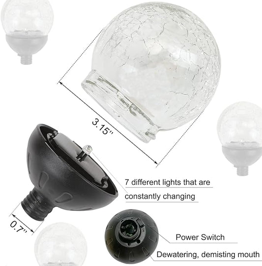 Solar Powered Glass Ball+Accessories - for Solar Wind Spinner Replacement Solar Light Parts (Blue)